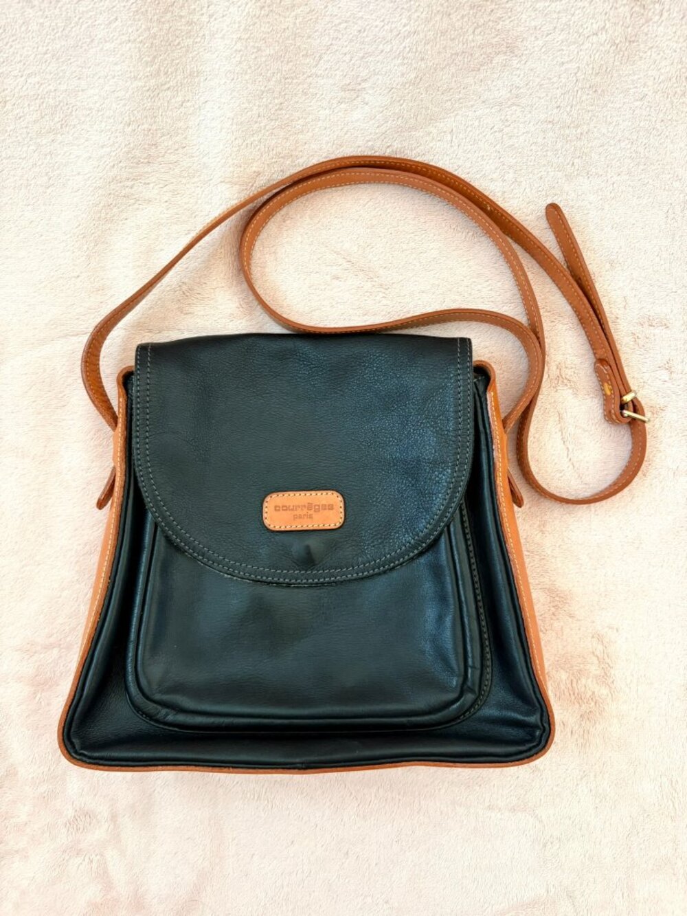 Courreges Duotone Brown Black Small Snap Flap Adjustable Crossbody Bag